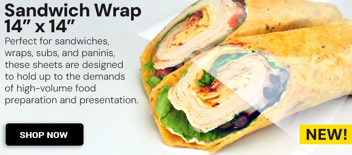 New Clear Sandwich wrap 14" x 14" sold in sheets.