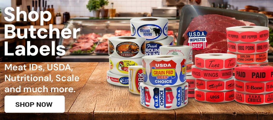 Shop Butcher Labels. Showing Butcher Labels on countertop