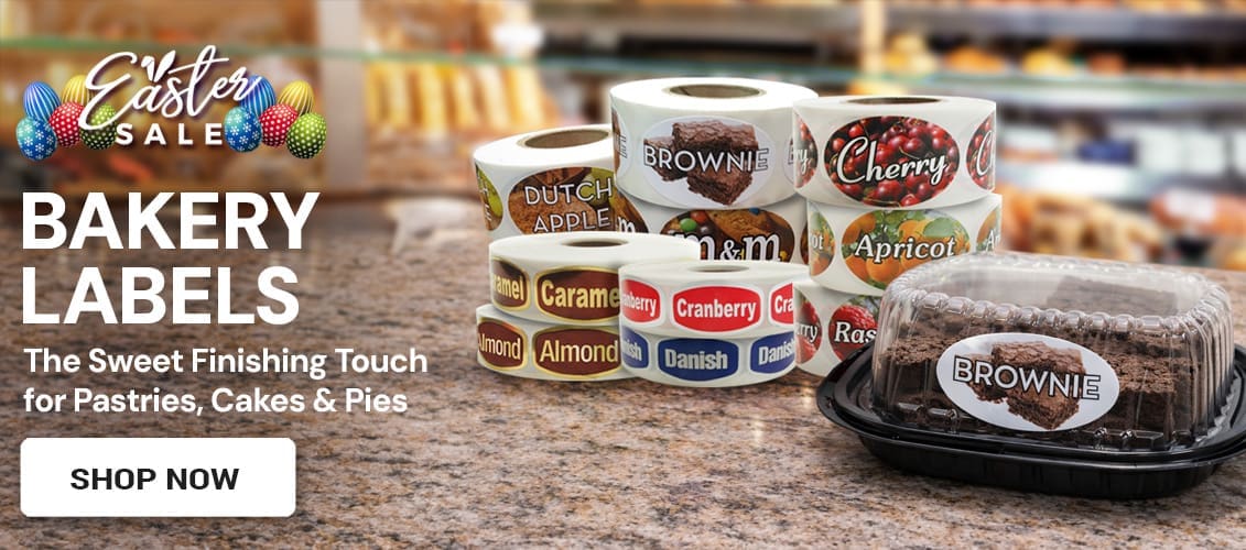 Easter Bakery Labels Sale Showing a Bakery Labels on a bakery counter