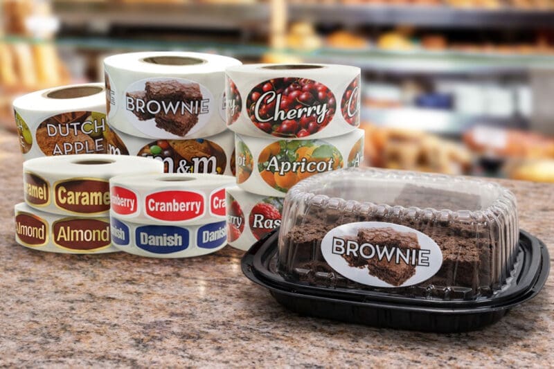 Bakery labels shown on bakery countertop