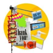 Shop retail supplies like merchandising strips, shopping bags, pricing labels, peg hooks, upc holders and sign clips