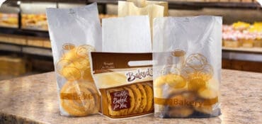 Bakery bags on a bakery countertop
