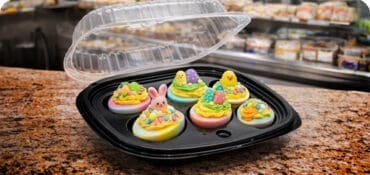 Deviled Egg disposable Containers with deviled eggs inside