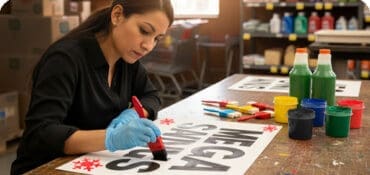 Sign Inks being used to make a sign by a woman