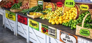 Sign cards used across a produce stand