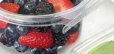 Tamper evident container showing closeup of the pull tab