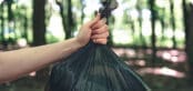 Trash bag being held up