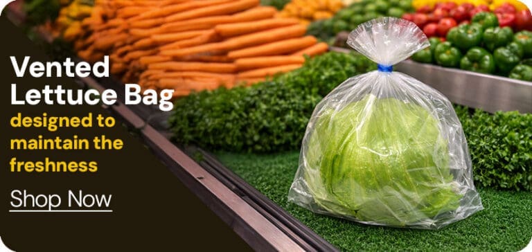 Vented Lettuce Bag with lettuce inside sitting in produce department