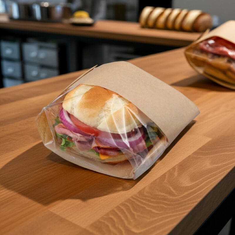 100399 Sandwich Deli Bags Kraft with Window for Medium Round Sandwich Deli Bags Kraft with Window for Medium Round