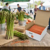 Orange Twist ties on wooden table
