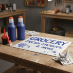Sign Making inks Blue next to sign