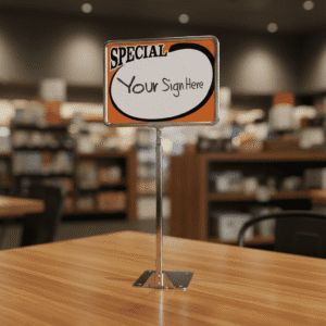 Store Sign Frame with Metal Adjustable Stand – Chrome 7″ x 11″