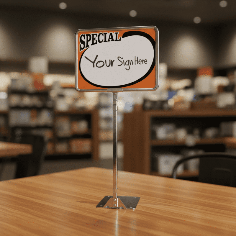 230007 Store Sign Frame with Metal Stand Chrome 7″ x 11″ Store Sign Frame with Metal Stand Chrome 7″ x 11″