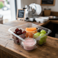 Square 4 Cell Take Out Container with inside fit lid clear