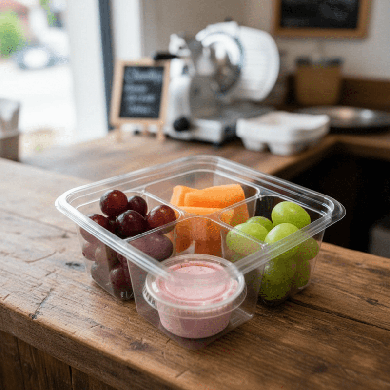 Square 4 Cell Take Out Container with inside fit lid clear