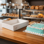 Corrugated Tray Half Sheet box in bakery with cake next to it