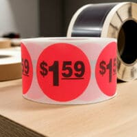 1 dollar and 59 cents Label Stickers Round Red with black print