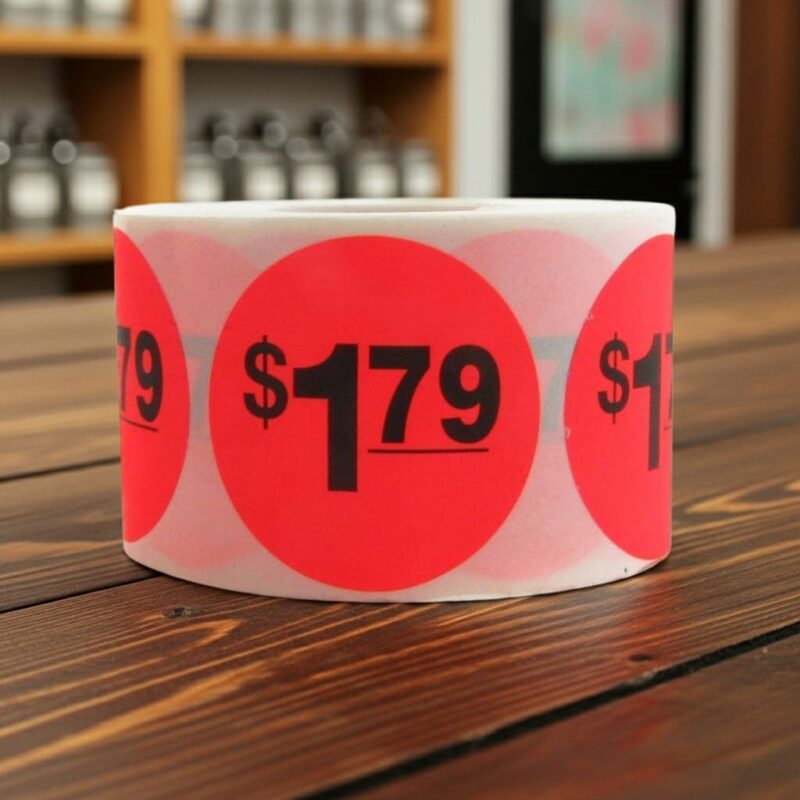 500021 1 dollar and 79 cents Label Stickers Round Red with black print 1 dollar and 79 cents Label Stickers Round Red with black print