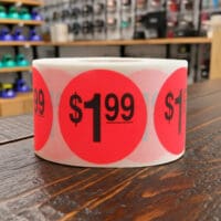1 dollar and 99 cents Label Stickers Round Red with black print