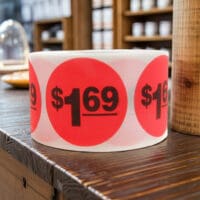 1 dollar and 69 cents Label Stickers Round Red with black print