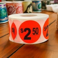 2 dollars and 50 cents Label Stickers Round Red with black print