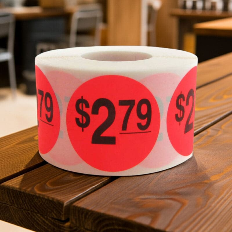 500228 2 dollars and 79 cents Label Stickers Round Red with black print 2 dollars and 79 cents Label Stickers Round Red with black print
