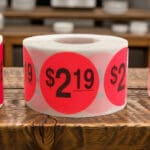 2 dollars and 99 cents Label Stickers Round Red with black print