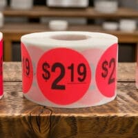 2 dollars and 99 cents Label Stickers Round Red with black print