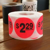 2 dollars and 29 cents Label Stickers Round Red with black print