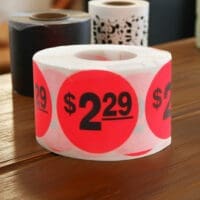 2 dollars and 29 cents Label Stickers Round Red with black print