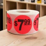 7 dollars and 99 cents Label Stickers Round Red with black print
