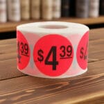 4 dollars and 39 cents Label Stickers Round Red with black print