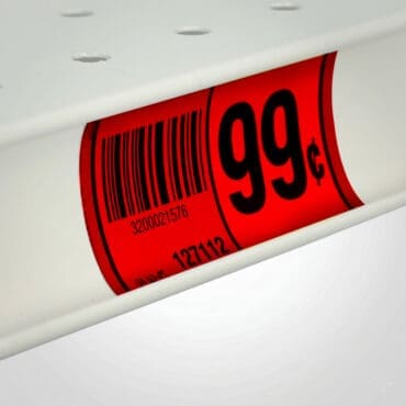 Plastic Red Shelf Chips 2 inch long in Lozier retail shelving channel