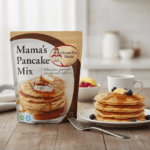 Gluten Free Mama’s Pancake Mix 32oz with pancakes