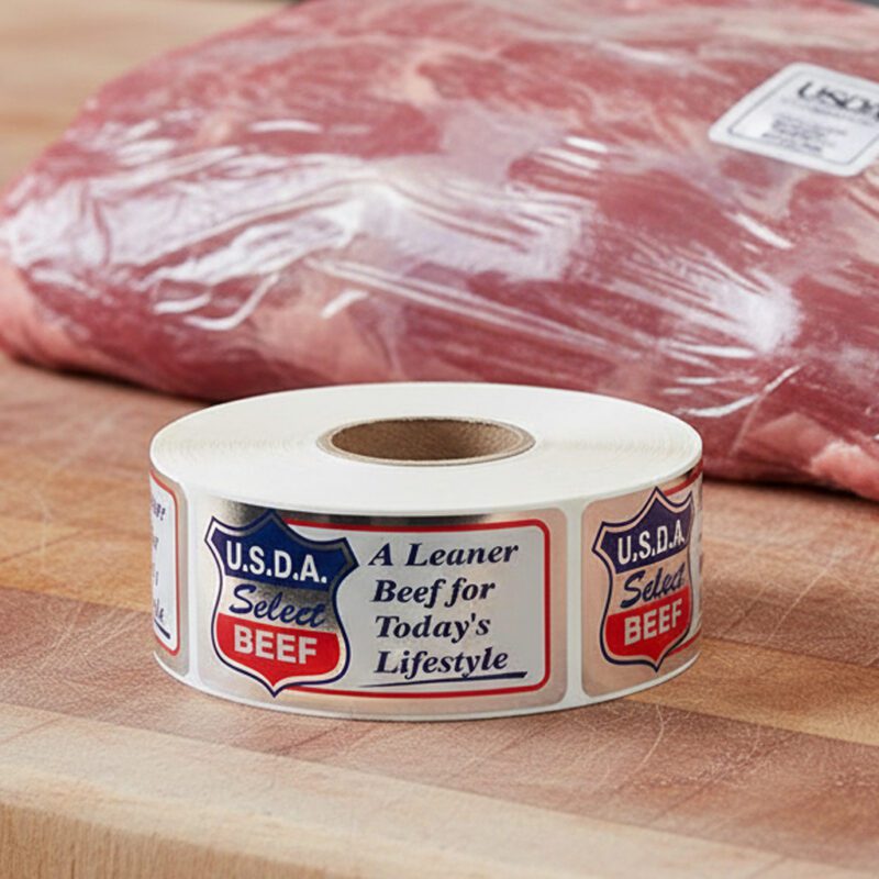 Usda select beef sticker on silver foil label that reads a leaner beef for today's lifestyle