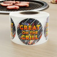 Great On The Grill Label Stickers Round With Grill in the Background