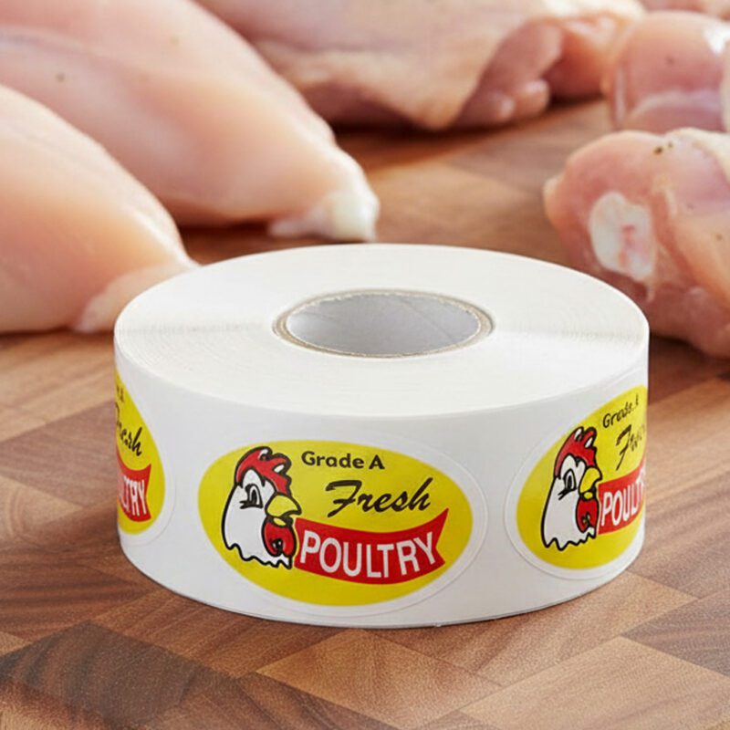 grade A fresh poultry label on an oval sticker