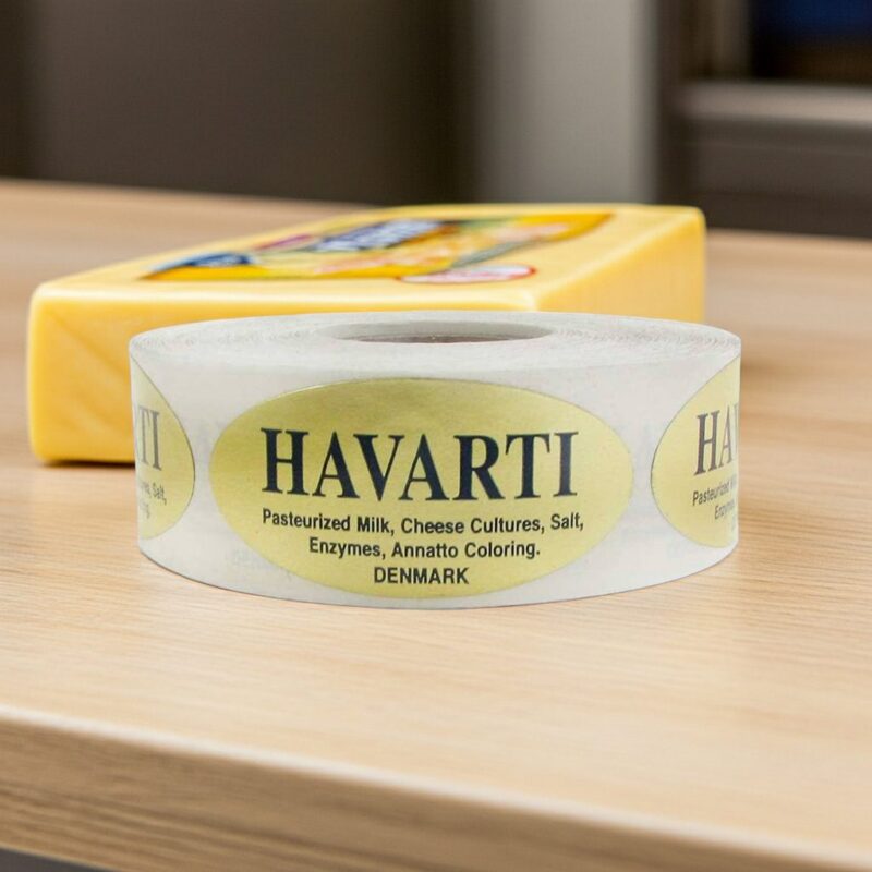 500266-Havarti-Cheese-Deli-Stickers Havarti Cheese gold foil sticker
