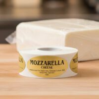 Mozzarella cheese sticker on gold foil label