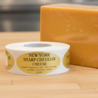 New York sharp cheddar cheese sticker on gold foil label