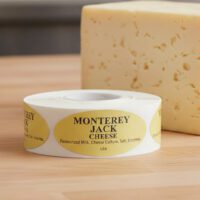 Monterey jack cheese sticker on gold foil label