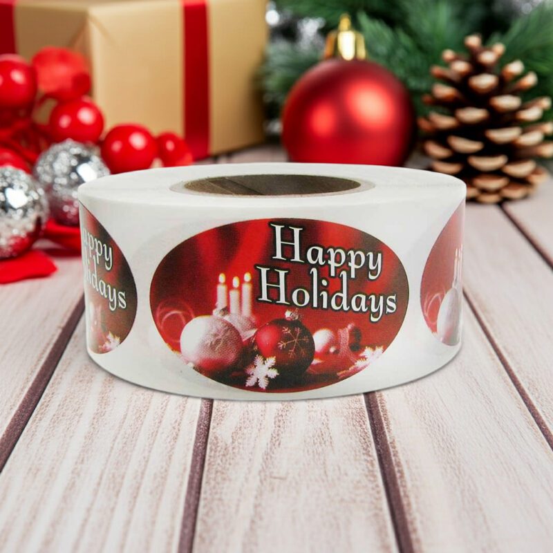 500434-Happy-Holidays-Label-Stickers-with-Ornaments Happy holidays sticker with ornaments