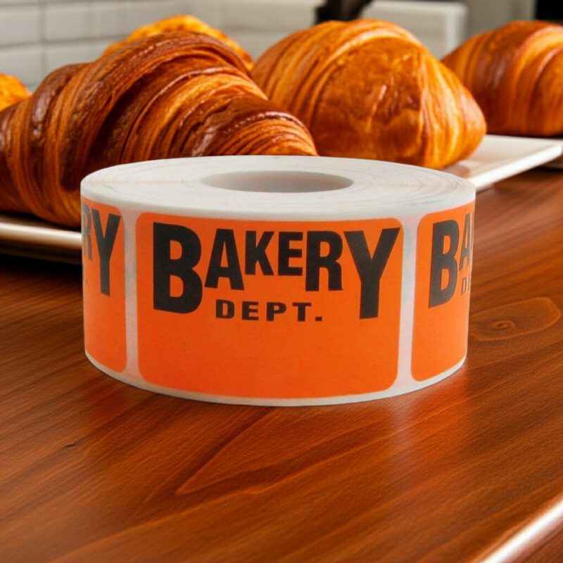 rectangle bakery department label on a roll of stickers