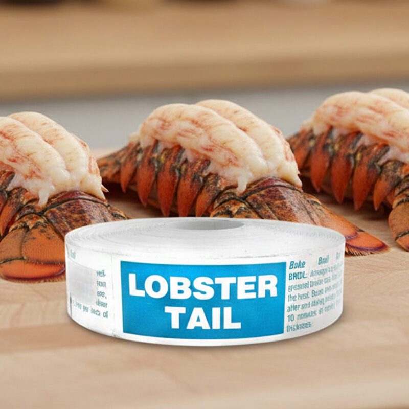 500508-Lobster-Tail-Sticker---500_roll-edited_3 lobster tail sticker on a rectangle label with preparation suggestion