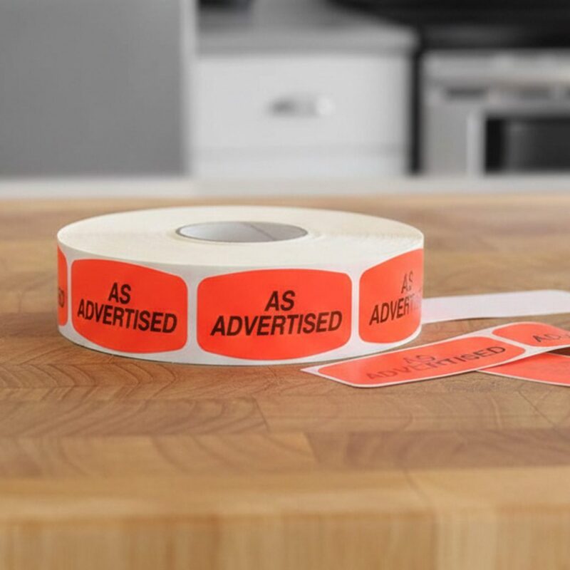 510002-As-Advertised-Label -Dayglo As advertised sticker on a dayglo label