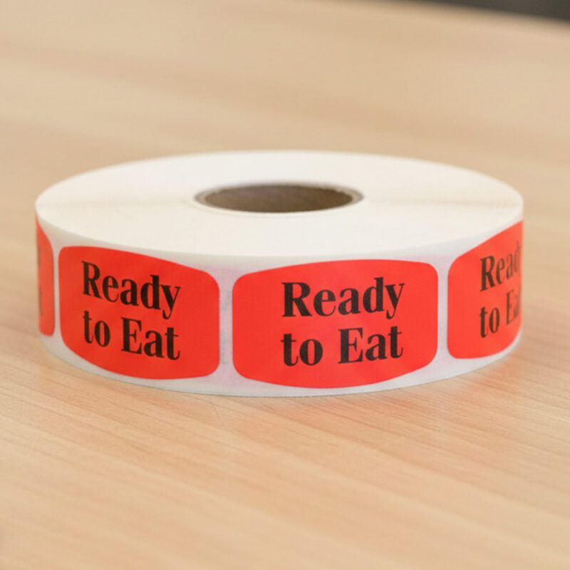 510013-Ready-to-Eat-Label-Stickers ready to eat sticker on a red label with black text