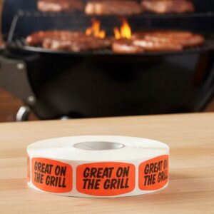 Great in the grill red sticker with black print on a roll of labels