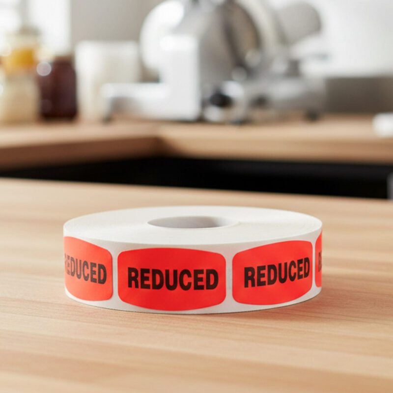 510078-Reduced-Label-Stickers reduced sticker on a red label with black text