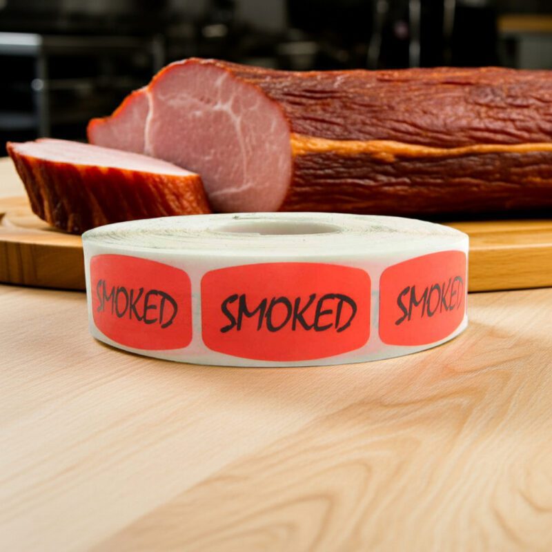 510085-Smoked-Label smoked sticker on a red label with black text