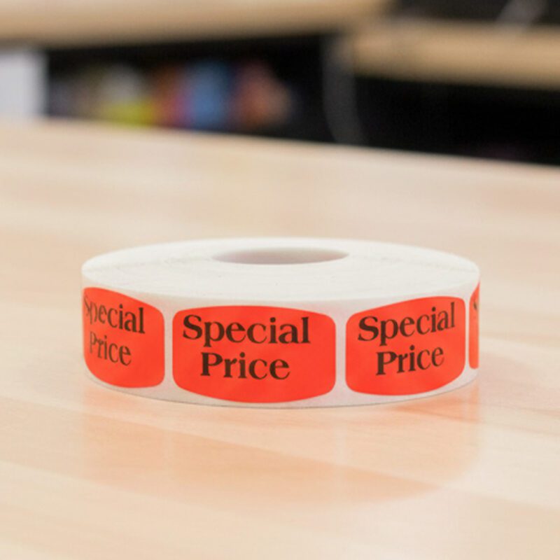510090-Special-Price-Day-Glo-Label special price sticker on a red label with black text